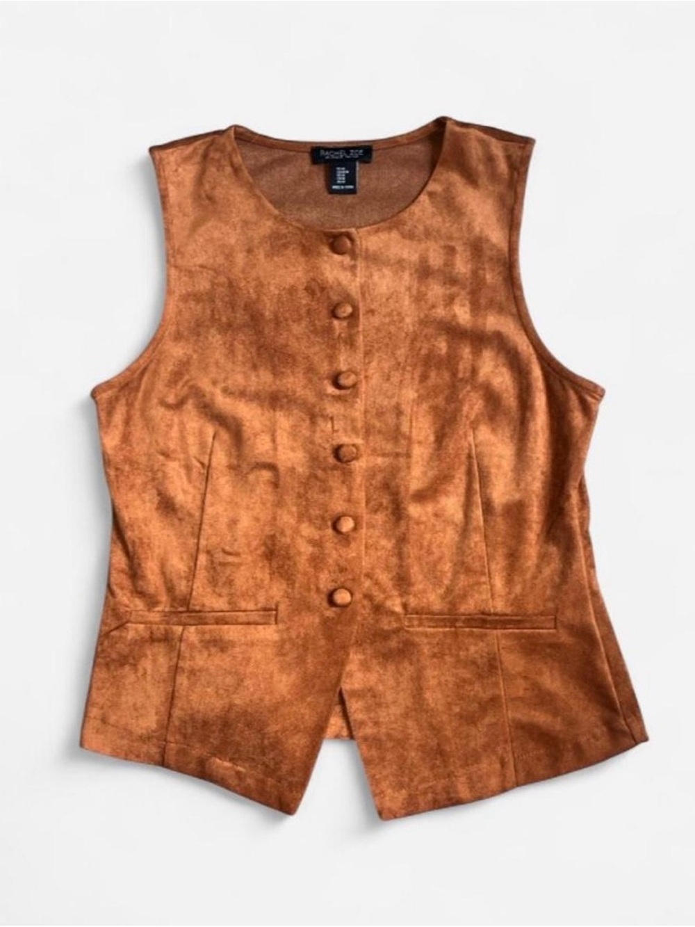 Brown Suede-Look Button Front Vest